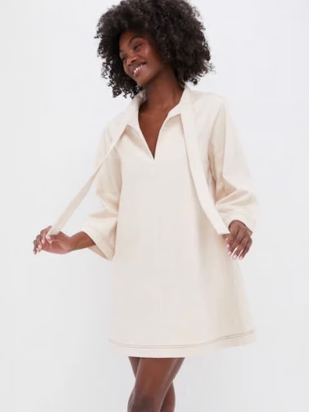Pomander Place Neutral Beige Tie-Neck Tunic